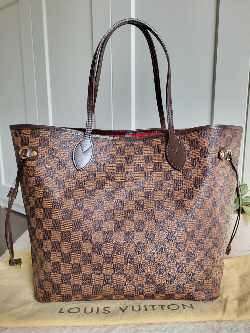 💕Louis Vuitton Tote Bag Neverfull MM Damier Ebene